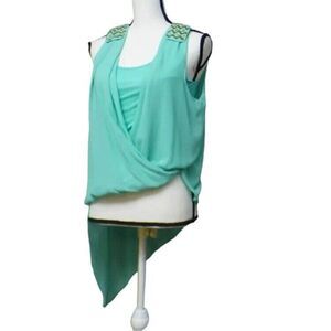 Blu Pepper Beaded shoulder, Droptail Top, Mint Green, Size S